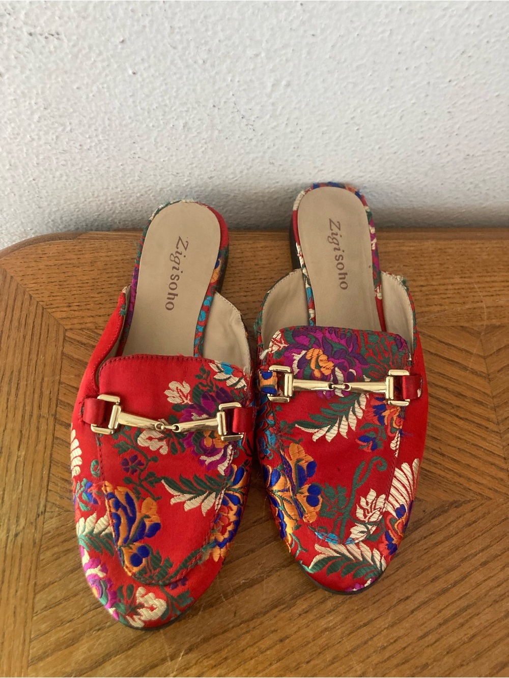 ZIGI SOHO “Chevelle” Asian Red Embroidered Floral Print Loafers (7)